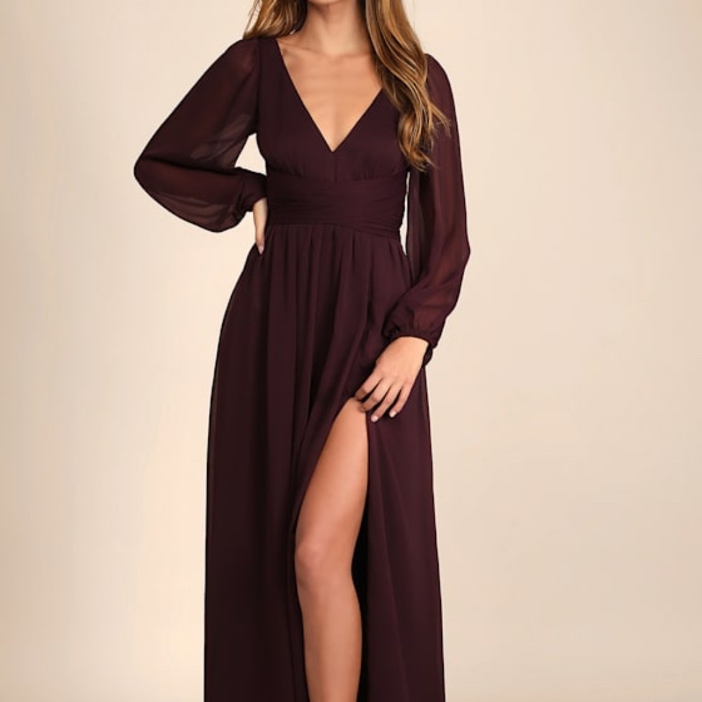 Lulus Enchant My Love Dark Purple V-neck Long Sleeve Maxi Dress - Size L